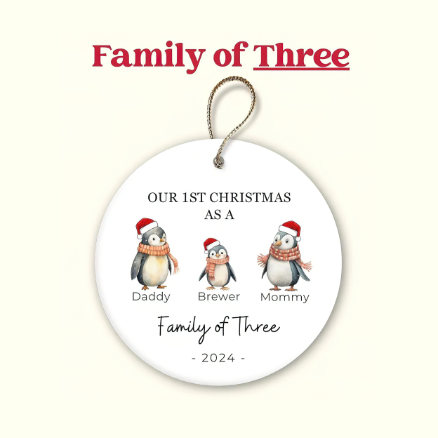 Personalized Christmas Lovely Penguin Family Name Ornaments Decoration | MCGift5713