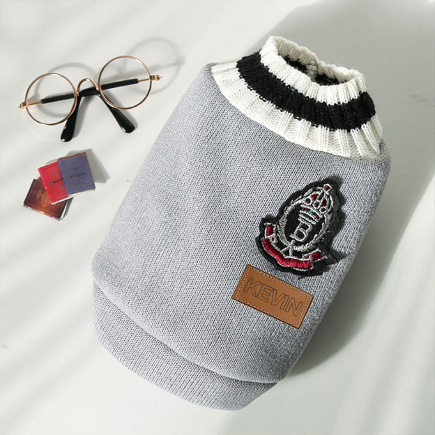Personalized Leather Patch Pets Sweater | BKPet98