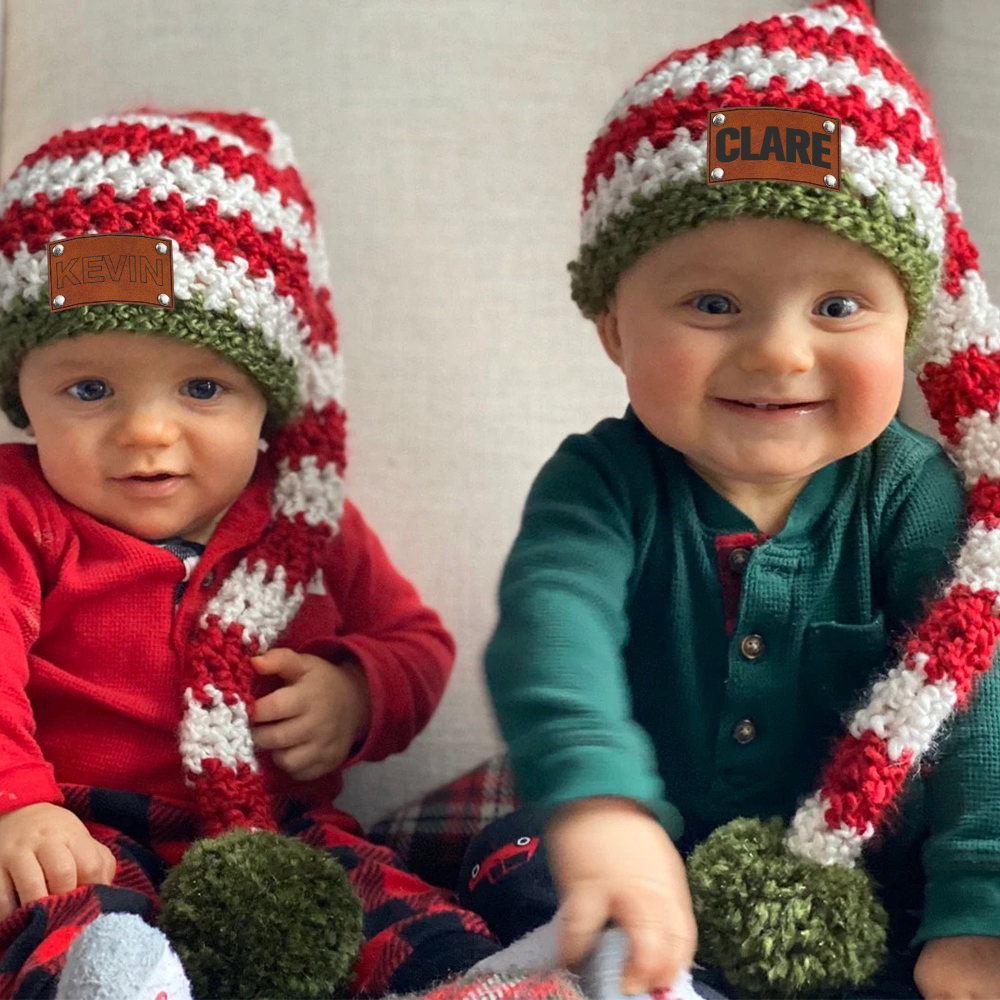 Personalized Leather Patch Christmas Elf Long Tail Hat | MCGift71