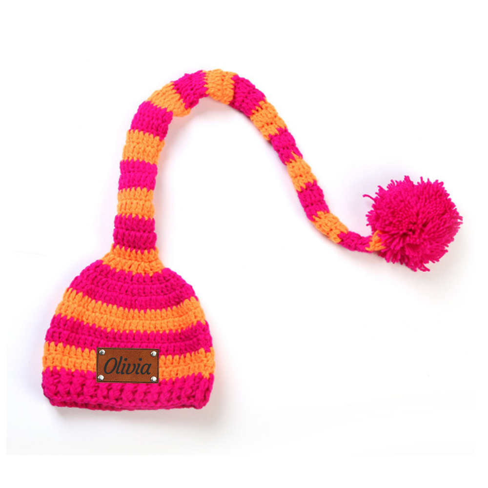 Personalized Leather Patch Christmas Elf Long Tail Hat | MCGift71