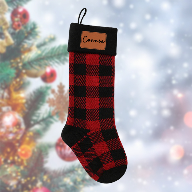 Personalized Leather Patch Christmas Stocking | MCGift84