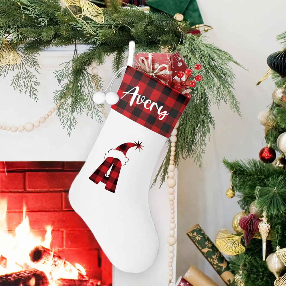 Personalized Intial & Name Plaid Christmas Stocking | MCGift88
