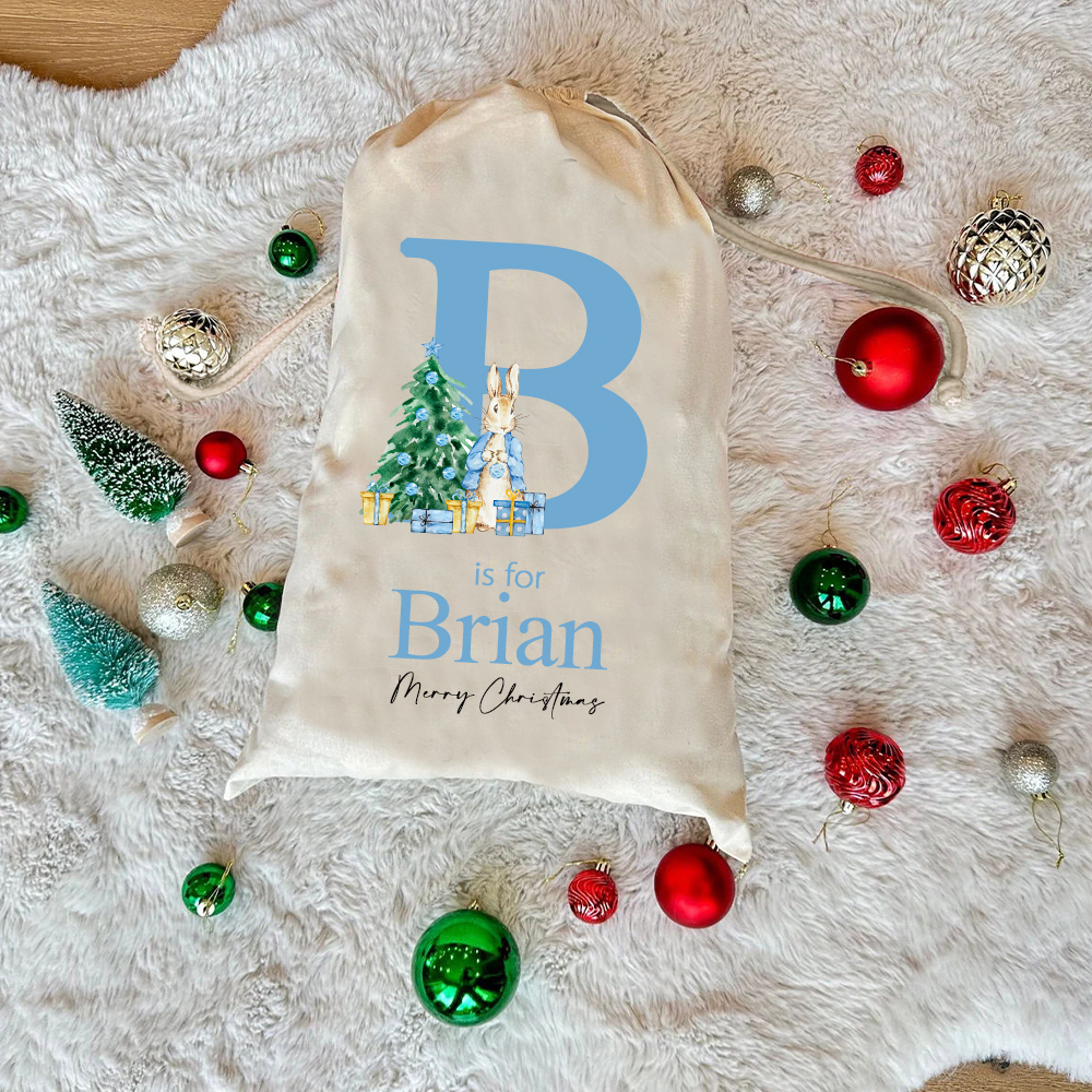 Personalized Name & Initial Bunny Christmas Gift Sack | MCGift89