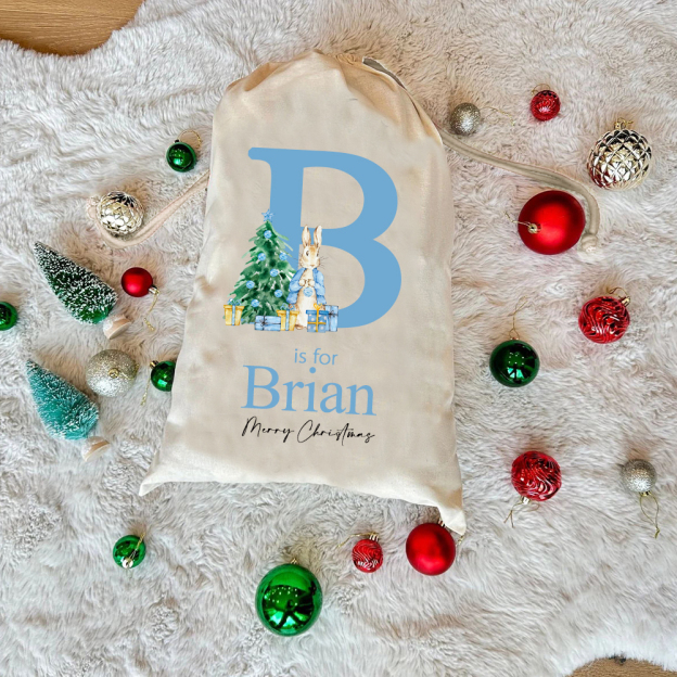 Personalized Name & Initial Bunny Christmas Gift Sack | MCGift89