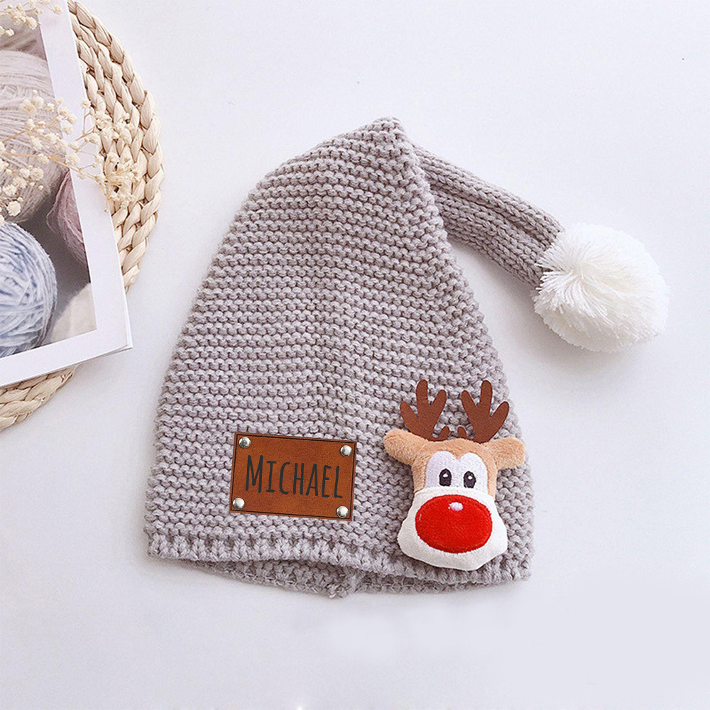 Personalized Lovely Leather Patch Christmas Elf Long Tail Hat | MCGift93