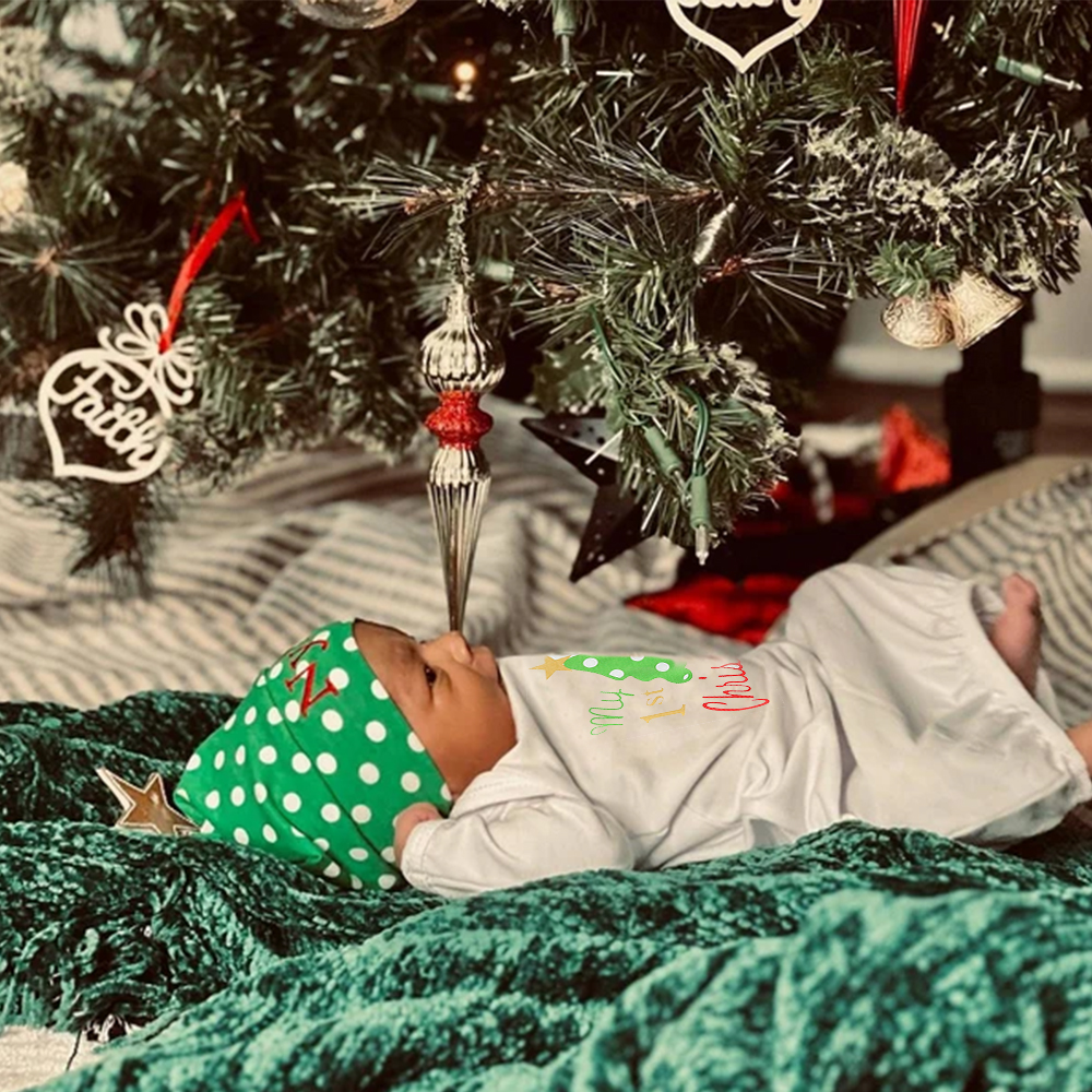 Personalized Baby 1st Christmas Ropmer and Embroidery Hat Set | CWBaby106