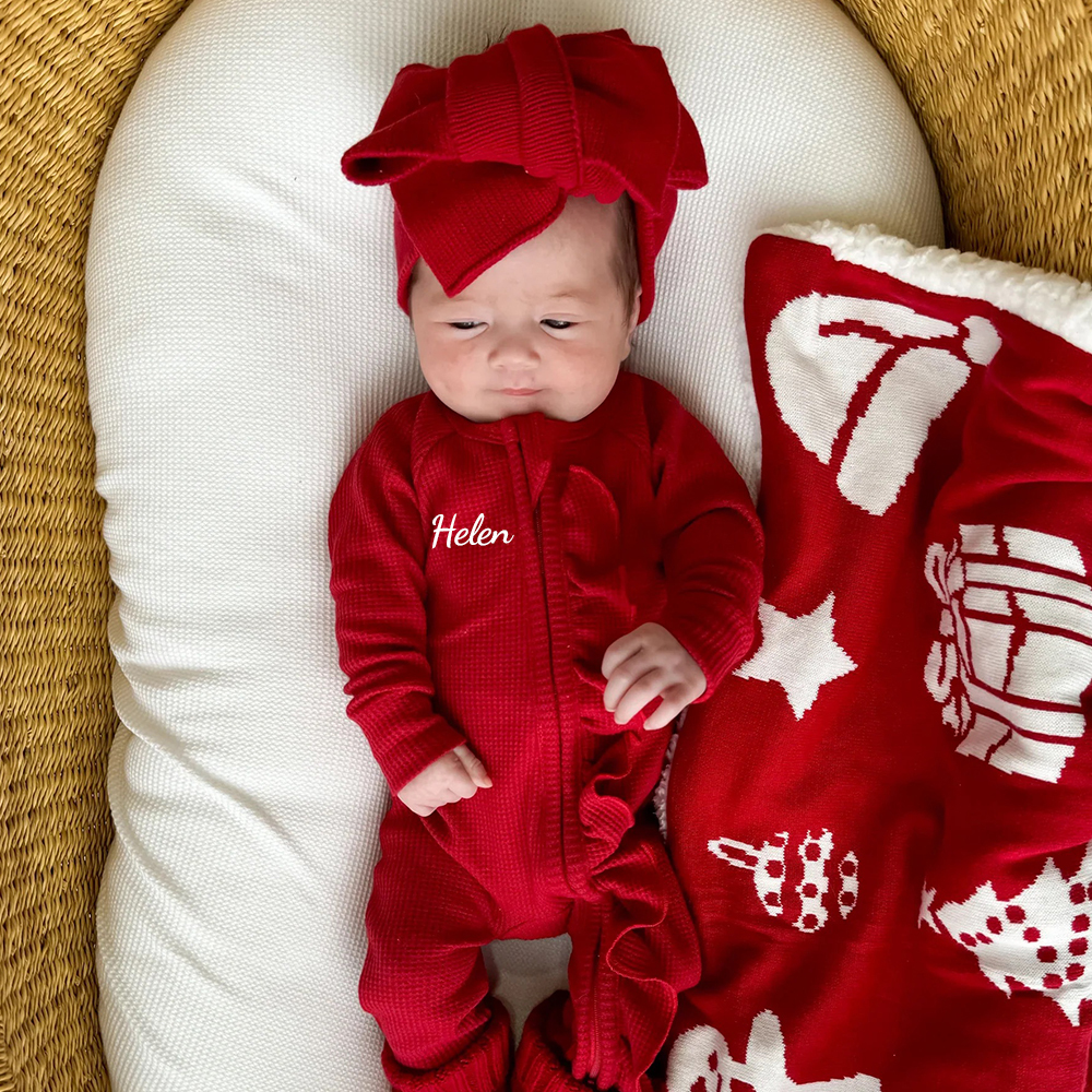 Personalized Baby Christmas Frill Zip Romper with Bow | CWBaby107