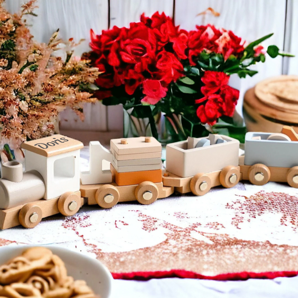 Personalized Kid Toy Wooden Freight Train Set | CWToy100