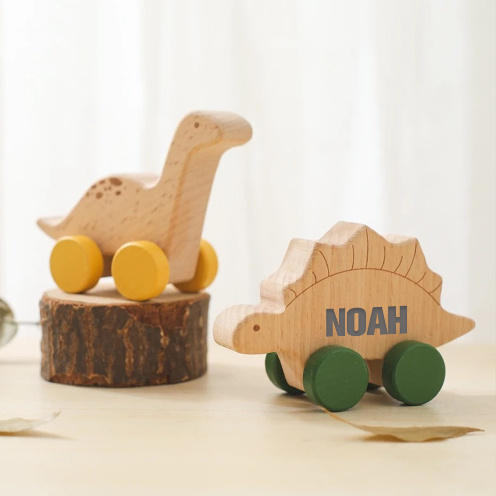 Personalized Natural Wooden Early Education Dinosaur Cars Toy Trolley | CWToy103