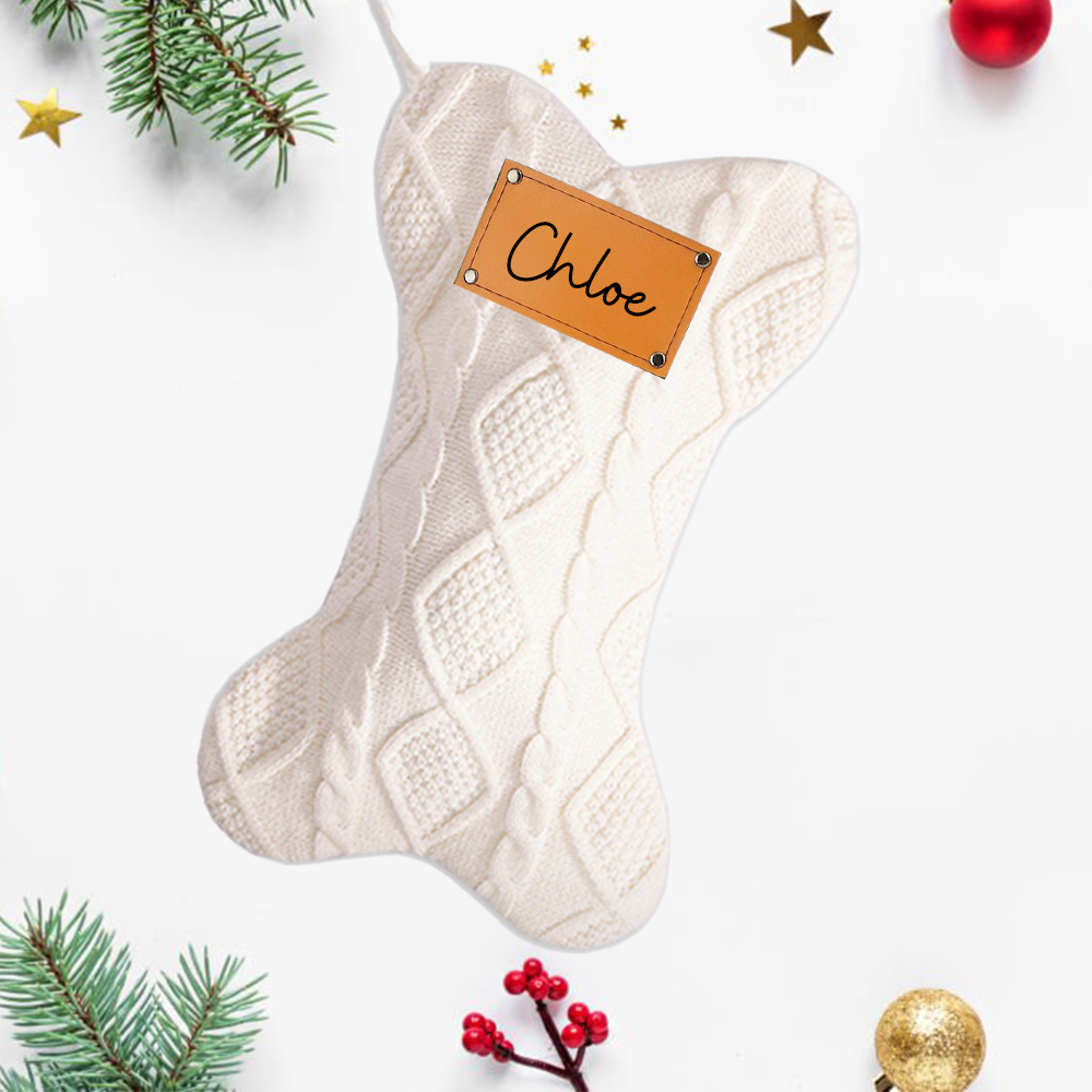 Personalized Leather Patch Dog Bone Christmas Stocking | MCGift103