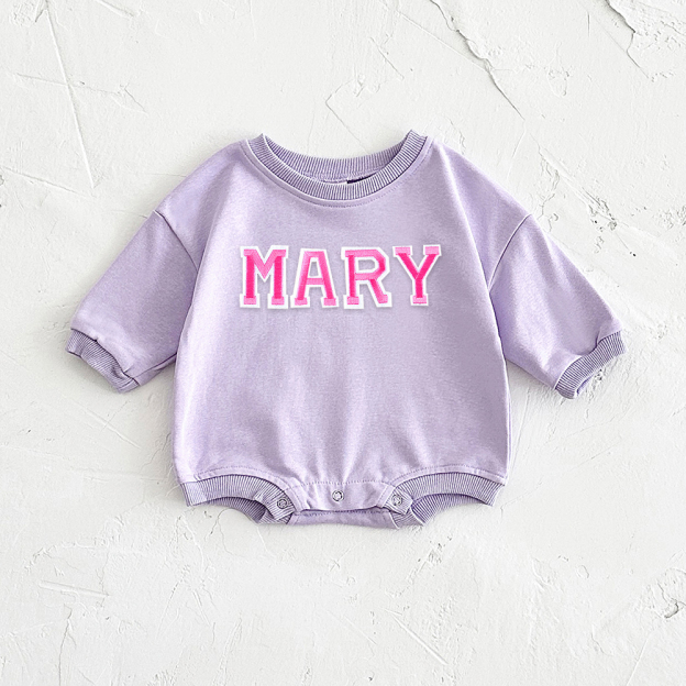 Personalized Letter Patch Neutral Baby Sweatshirt Romper | CWBaby114