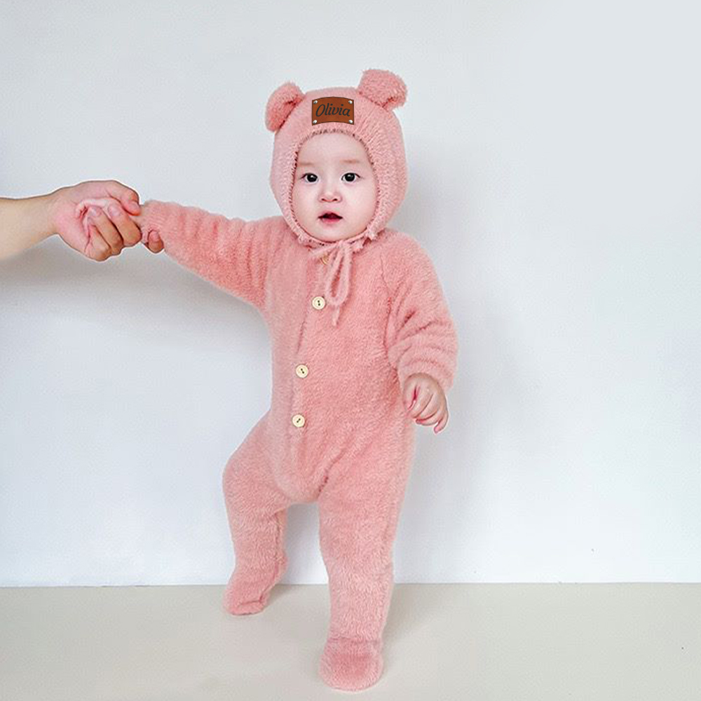 Personalized Baby Mink Cashmere Jumpsuit With Hat | CWBaby116