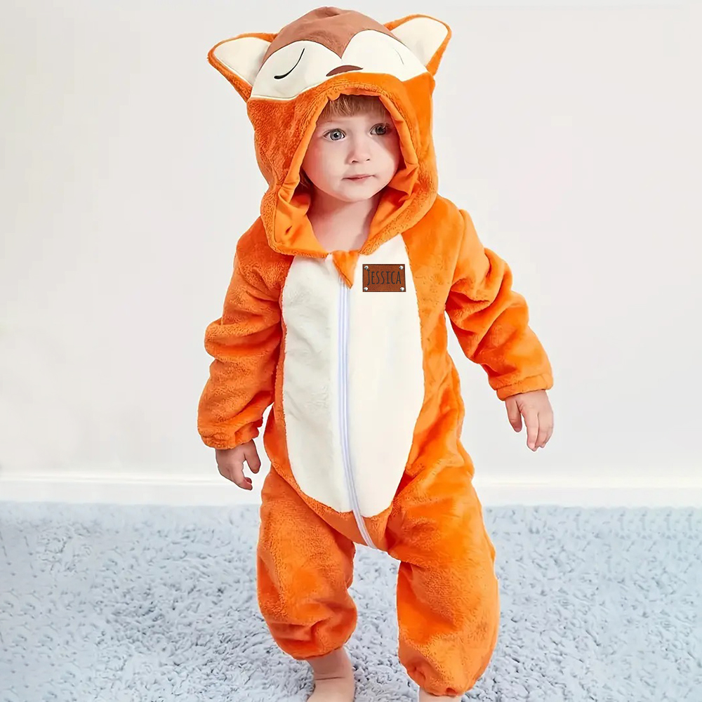 Personalized Leather Patch Baby Animal Romper  | CWBaby122