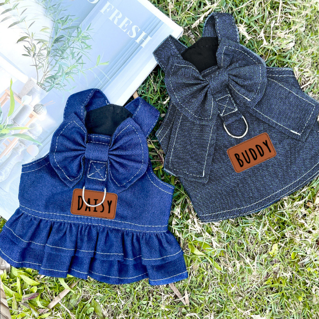Personalized Leather Patch Pets Denim Skirt | BKPet135
