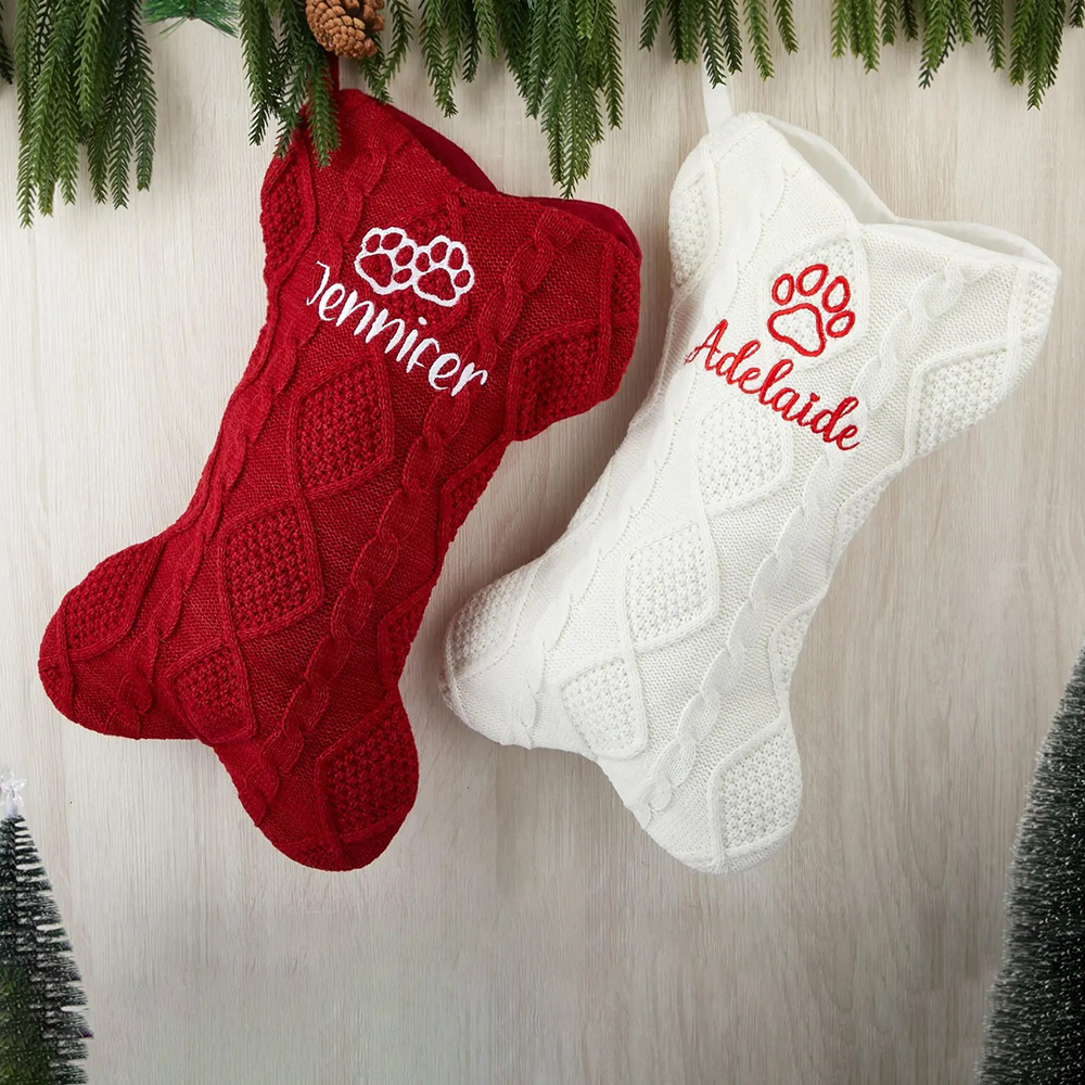 Personalized Embroidery Dog Bone Christmas Stocking | MCGift10301