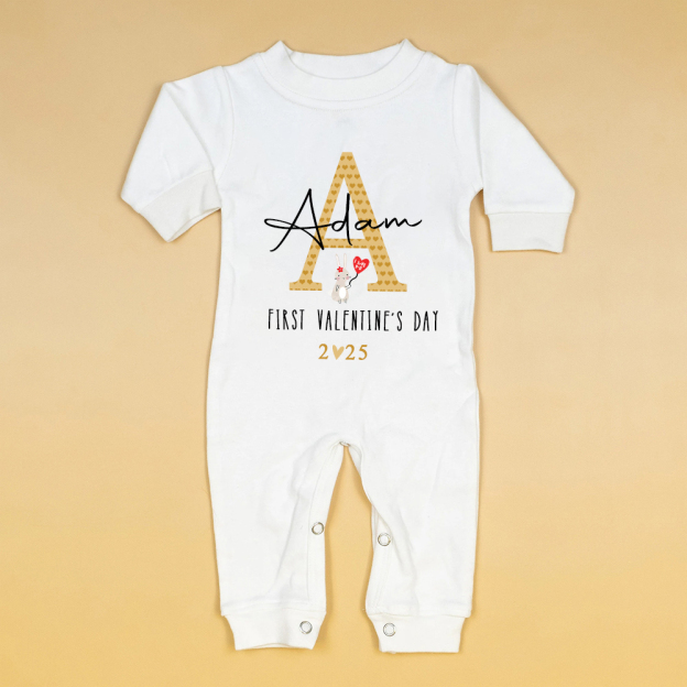 Personalized Baby First Valentine Ropmer and Hat Set | CWBaby147