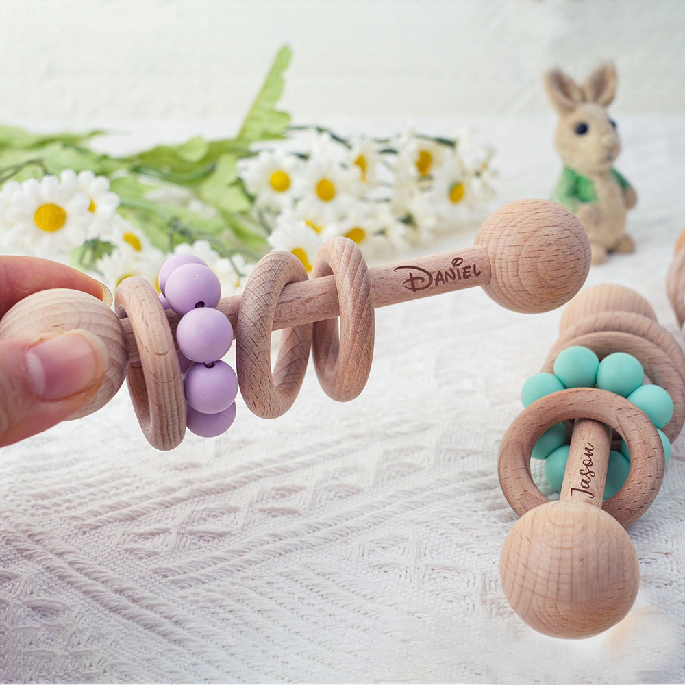 Personalized Cute Baby Wooden Rattle | CWBaby152