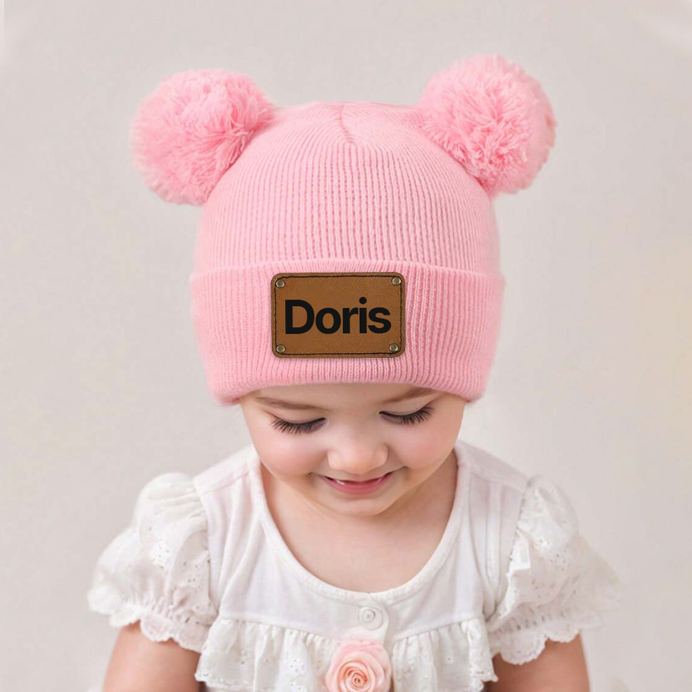 Personalized Leather Patch Pom Pom Hat for Comfort & Unique | HSKid55