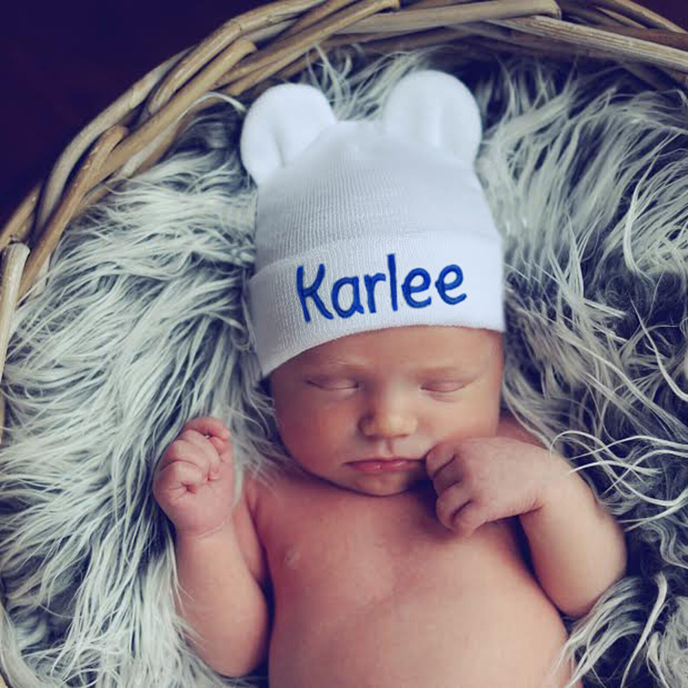 Personalized Embroidery Bear Newborn Homecoming Hat and Gloves Set | HSKid56