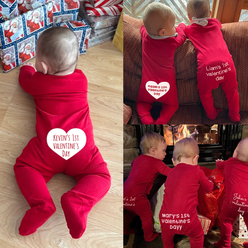 Personalized Baby First Valentine Cozy Soft Long Sleeve Romper | MCGift9001