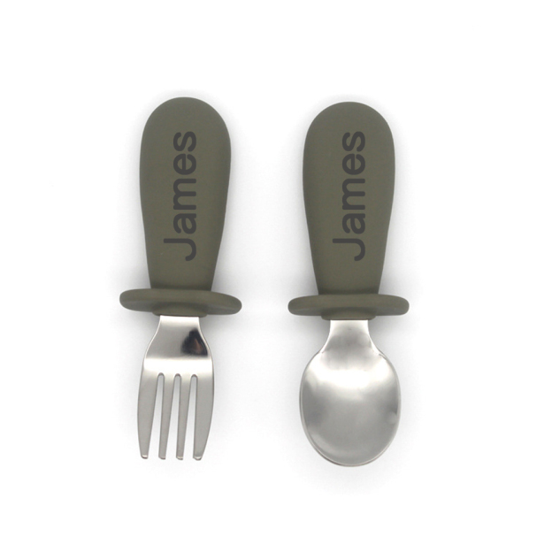 Personalised Kid Silicone Utensil Sets-Fork & Spoon  | CWBaby157