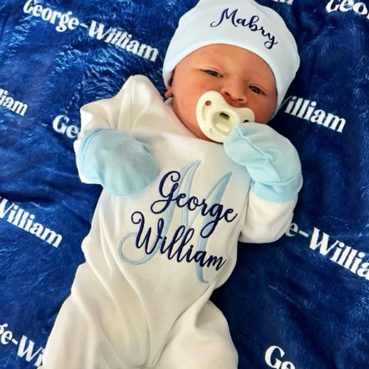 Personalized Embroidery Monograms Baby Coming Home Ropmer and Hat Set | CWBaby160