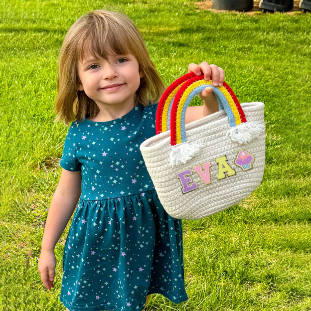 Personalized Kids Chenille Patch Cotton Rope Woven Tote Bag | CWBeach15401