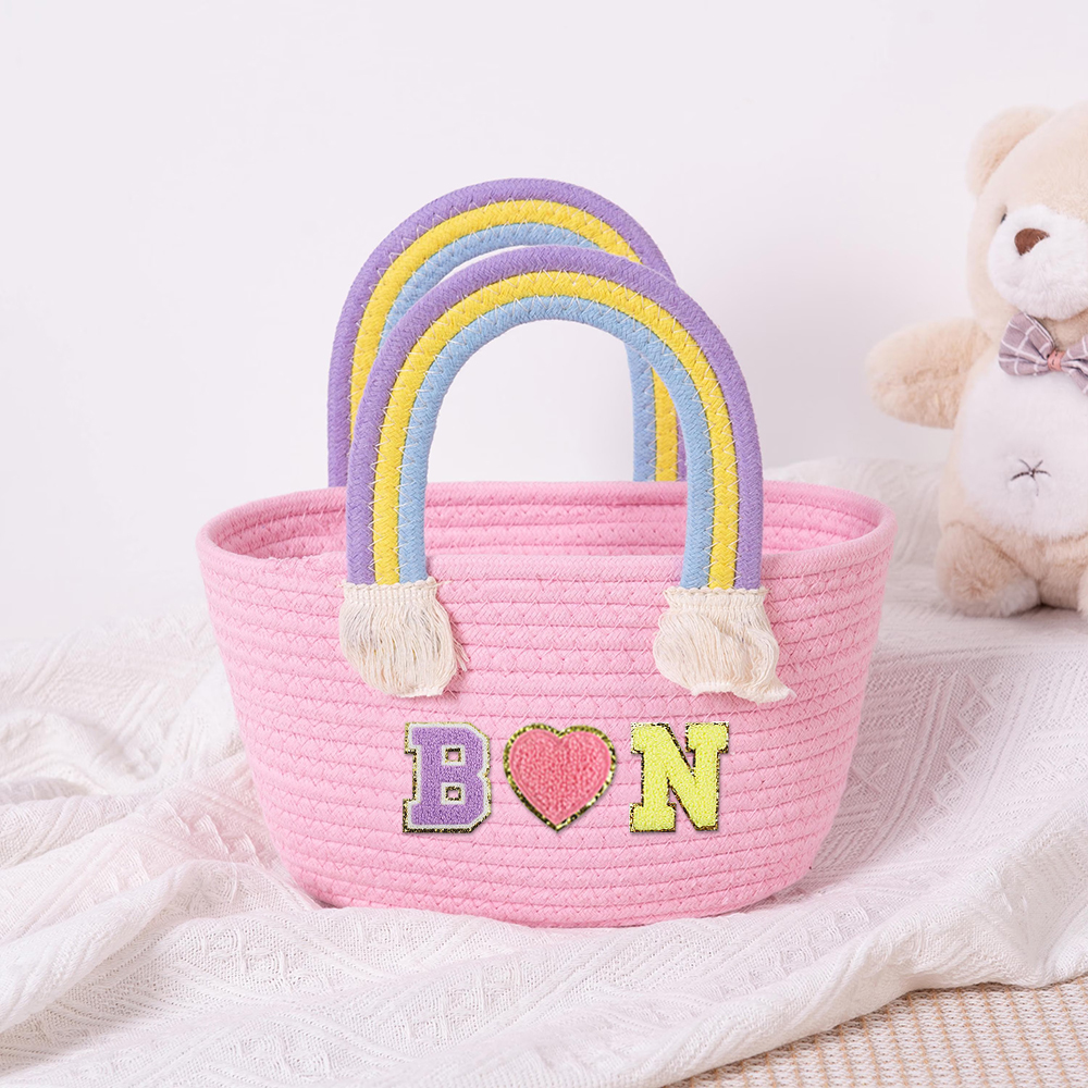 Personalized Kids Chenille Patch Cotton Rope Woven Tote Bag | CWBeach15401