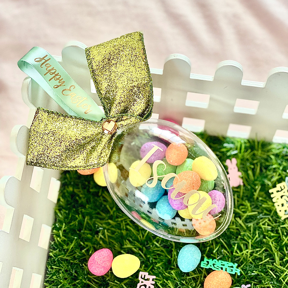 Personalized Shiny Ribbon Bunny Ears Easter Eggs | CWEaster35