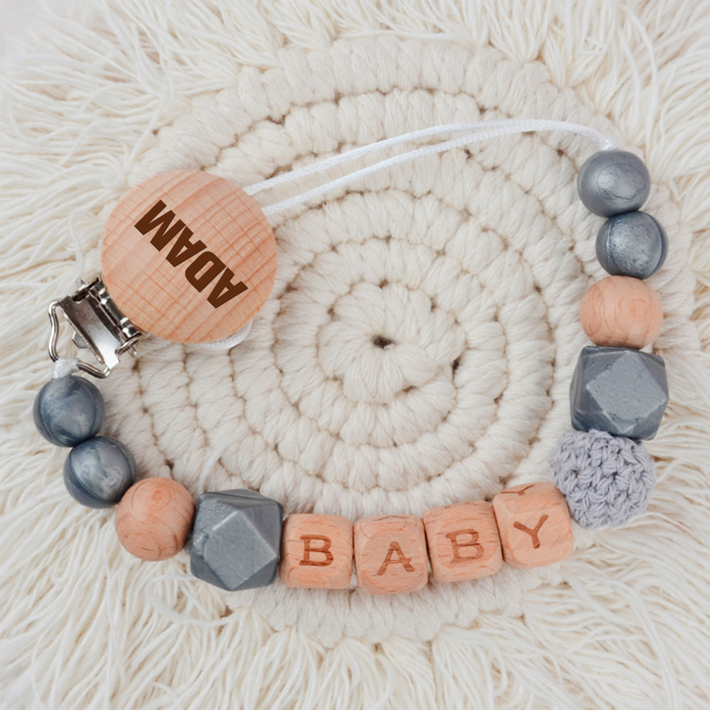 Personalized Baby Pacifier Crochet Bead Clip | CWBaby112
