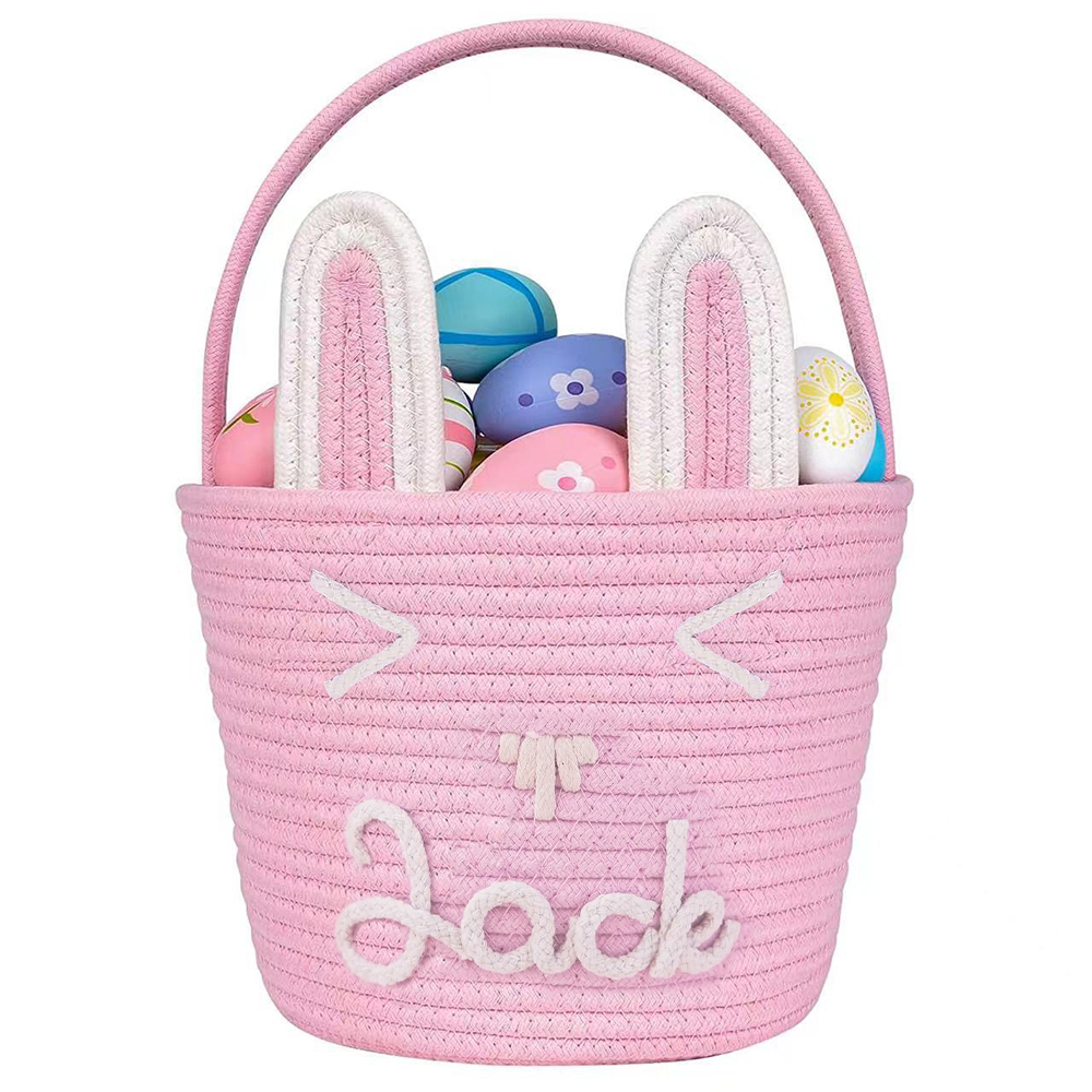 Personalized Handmade Easter Cotton Rope Bunny Basket | CWEaster38