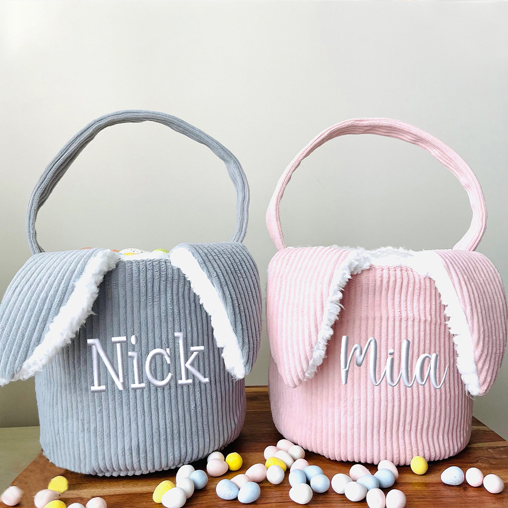 Personalized Embroidered Corduroy Easter Bunny Basket | CWEaster43
