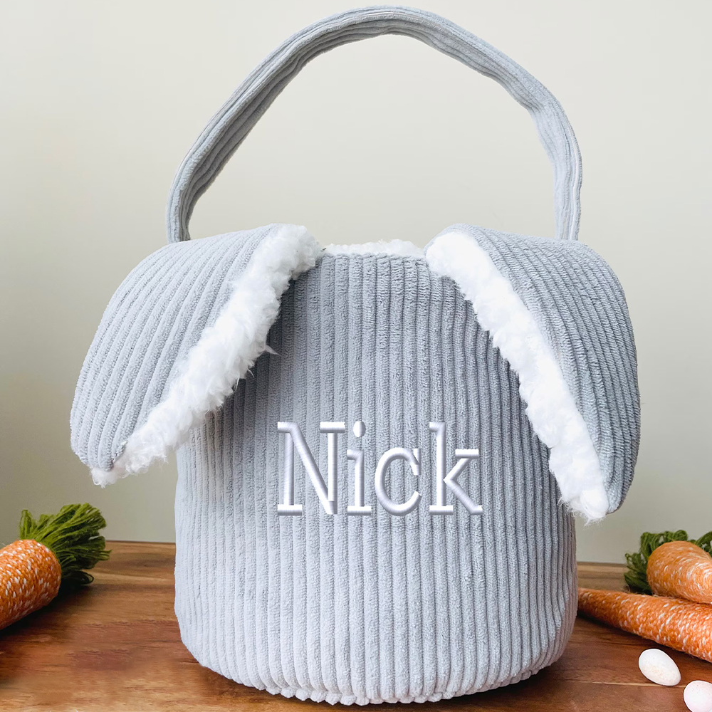 Personalized Embroidered Corduroy Easter Bunny Basket | CWEaster43