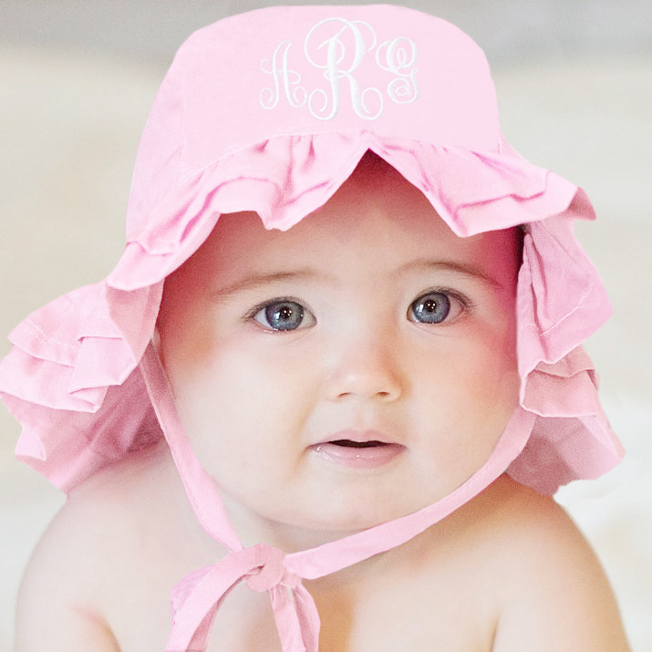 Personalized Embroidery Ruffle Sun Protection Hat | CWBeach162