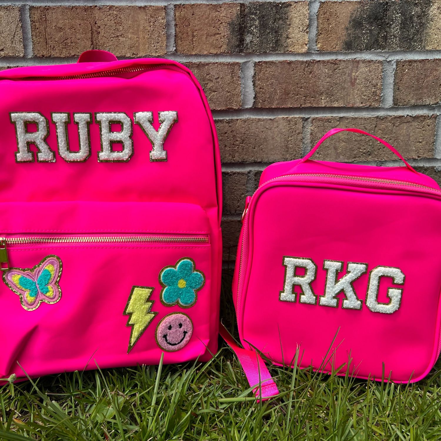 Personalized Chenille Letter Lunch Bag With Strap