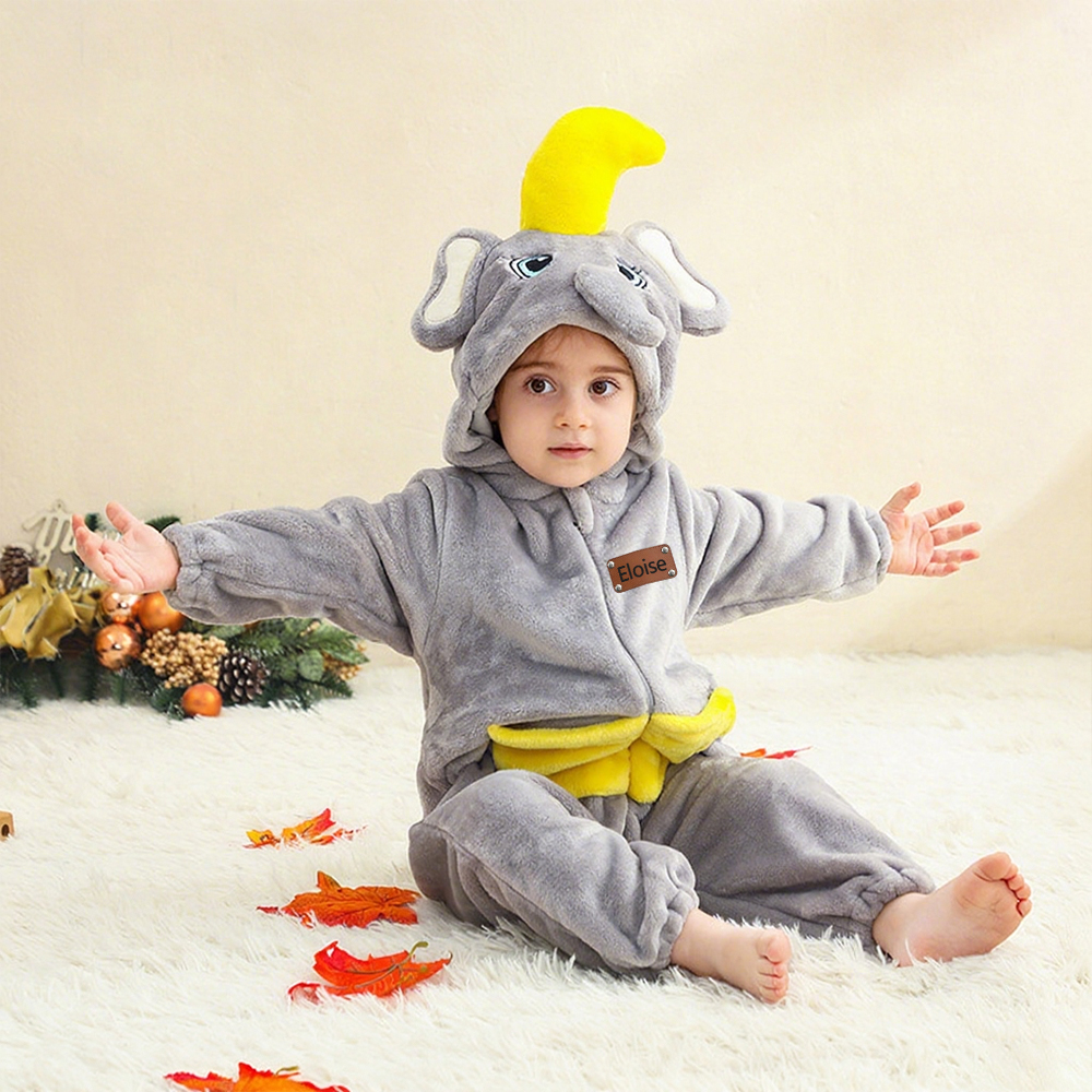 Personalized Leather Patch Baby Animal Romper  | CWBaby287