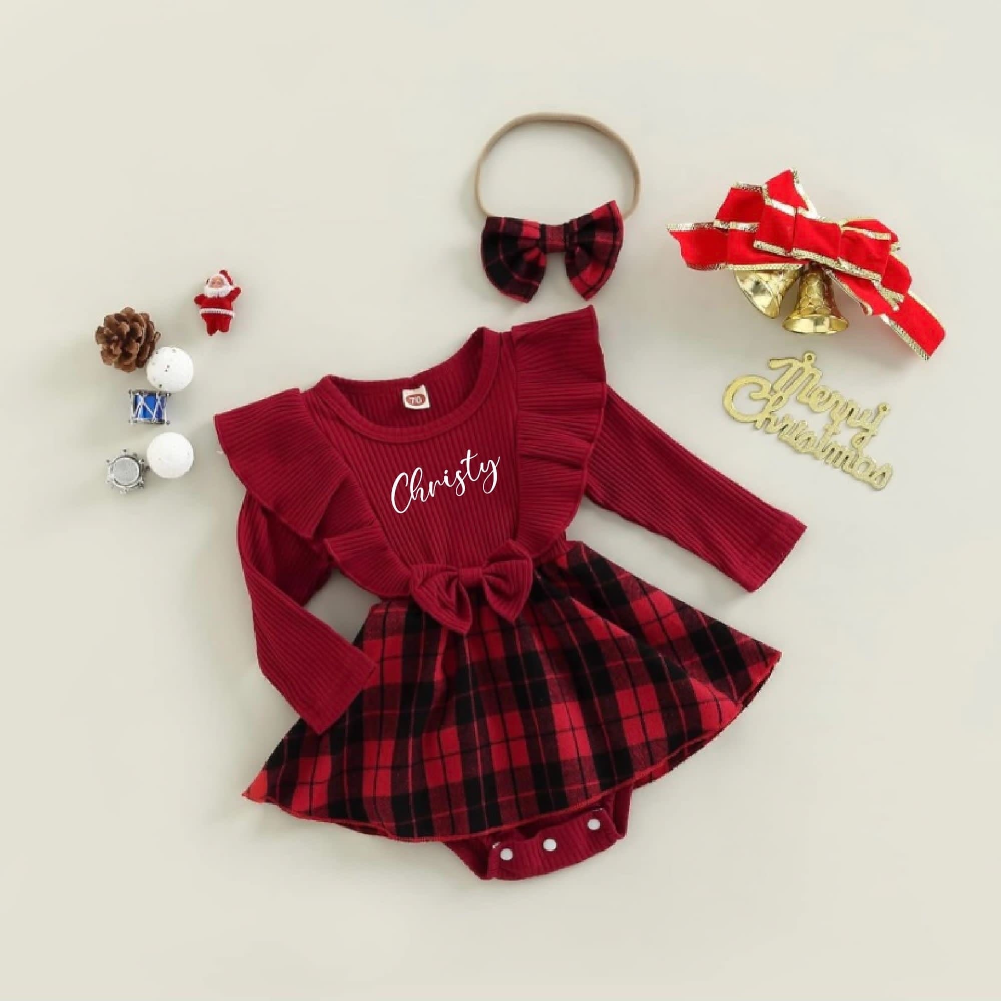Personalized Checkered Red Christmas Outfit Dress | MCGift166