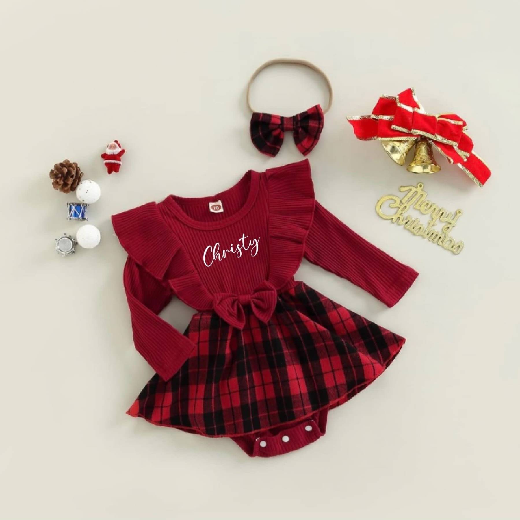 Personalized Checkered Red Christmas Outfit Dress | MCGift166