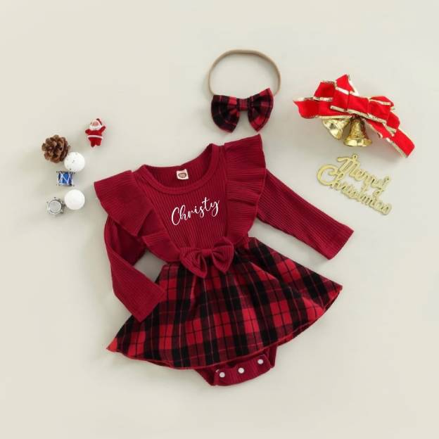 Personalized Checkered Red Christmas Outfit Dress | MCGift166