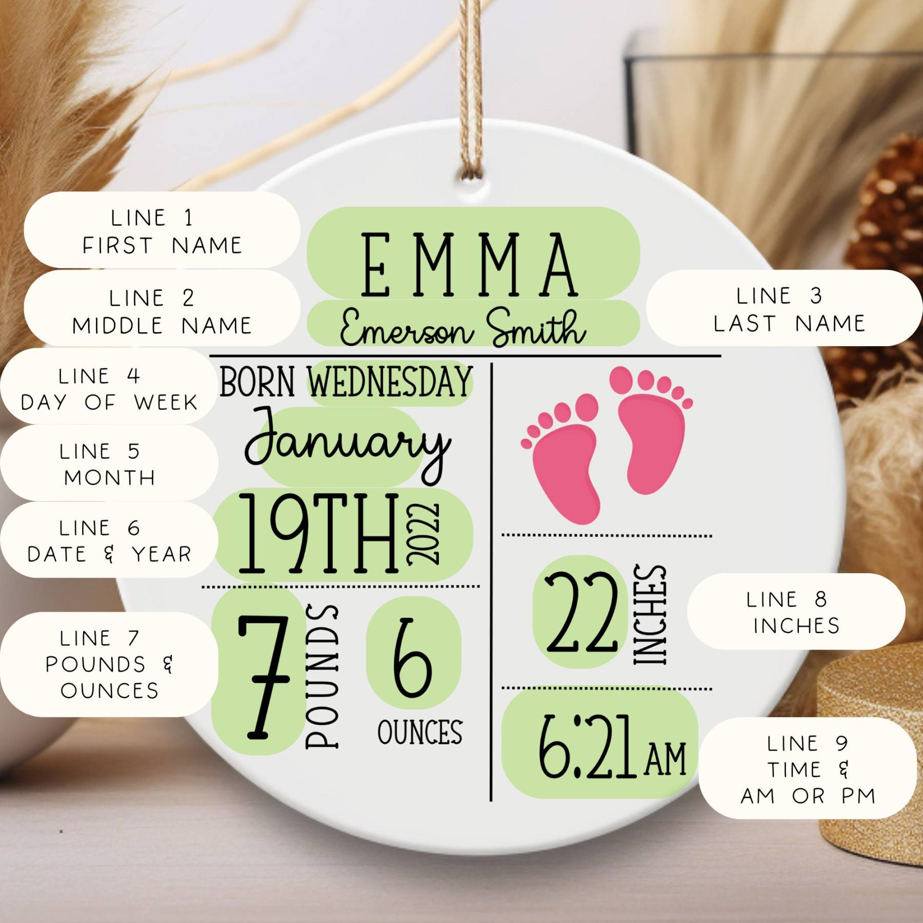 Personalized Newborn Baby Birth Announcement Ornament | CWBaby31