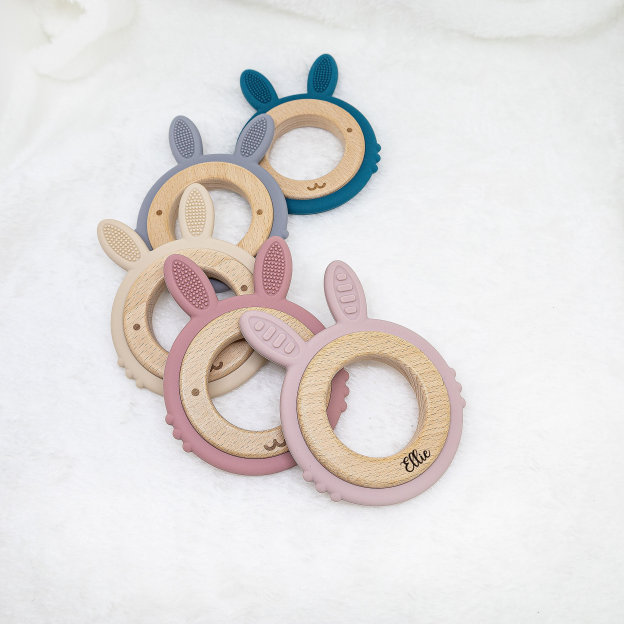 Personalized Baby Wooden Silicone Teething Toy | CWBaby100