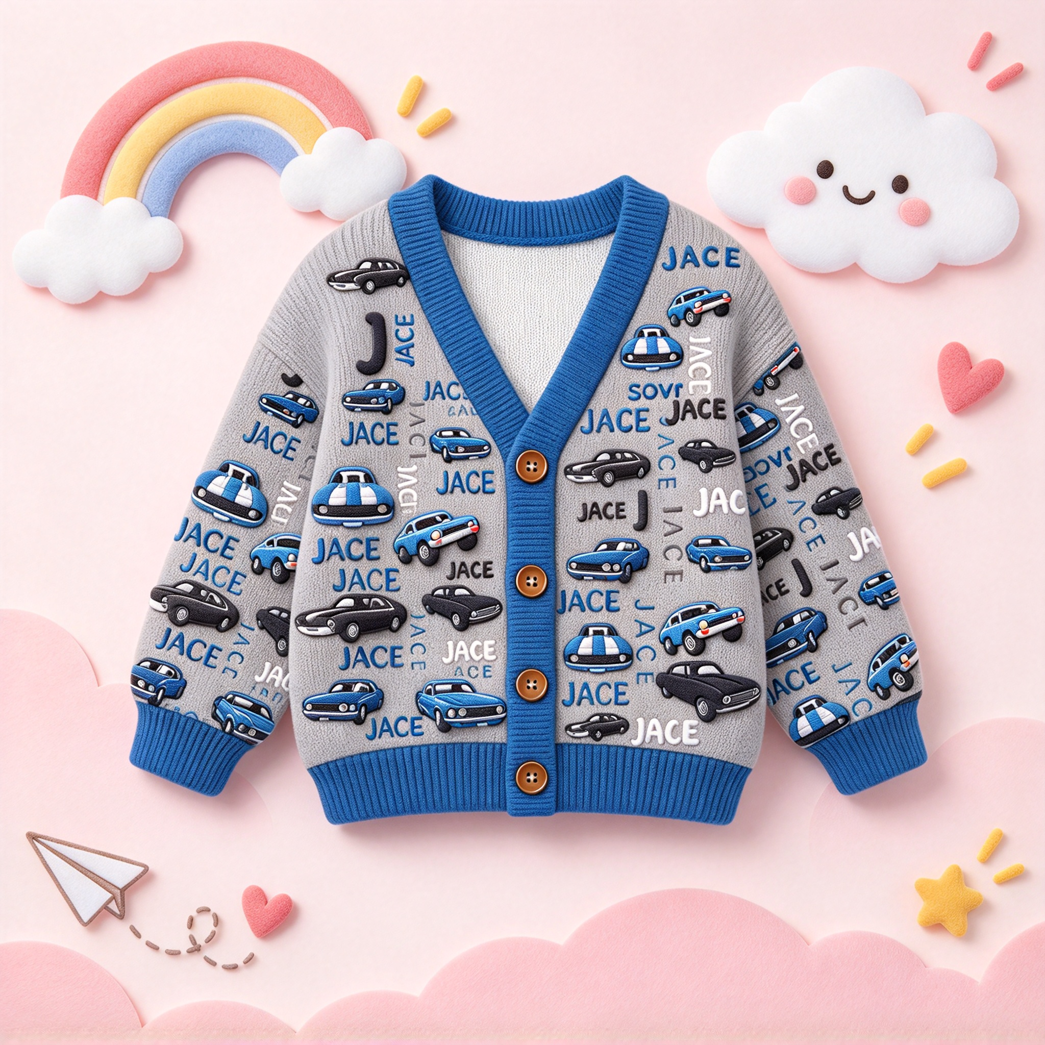 Personalized Lovely Kids Classic Car Knit Sweater | CWSweater29