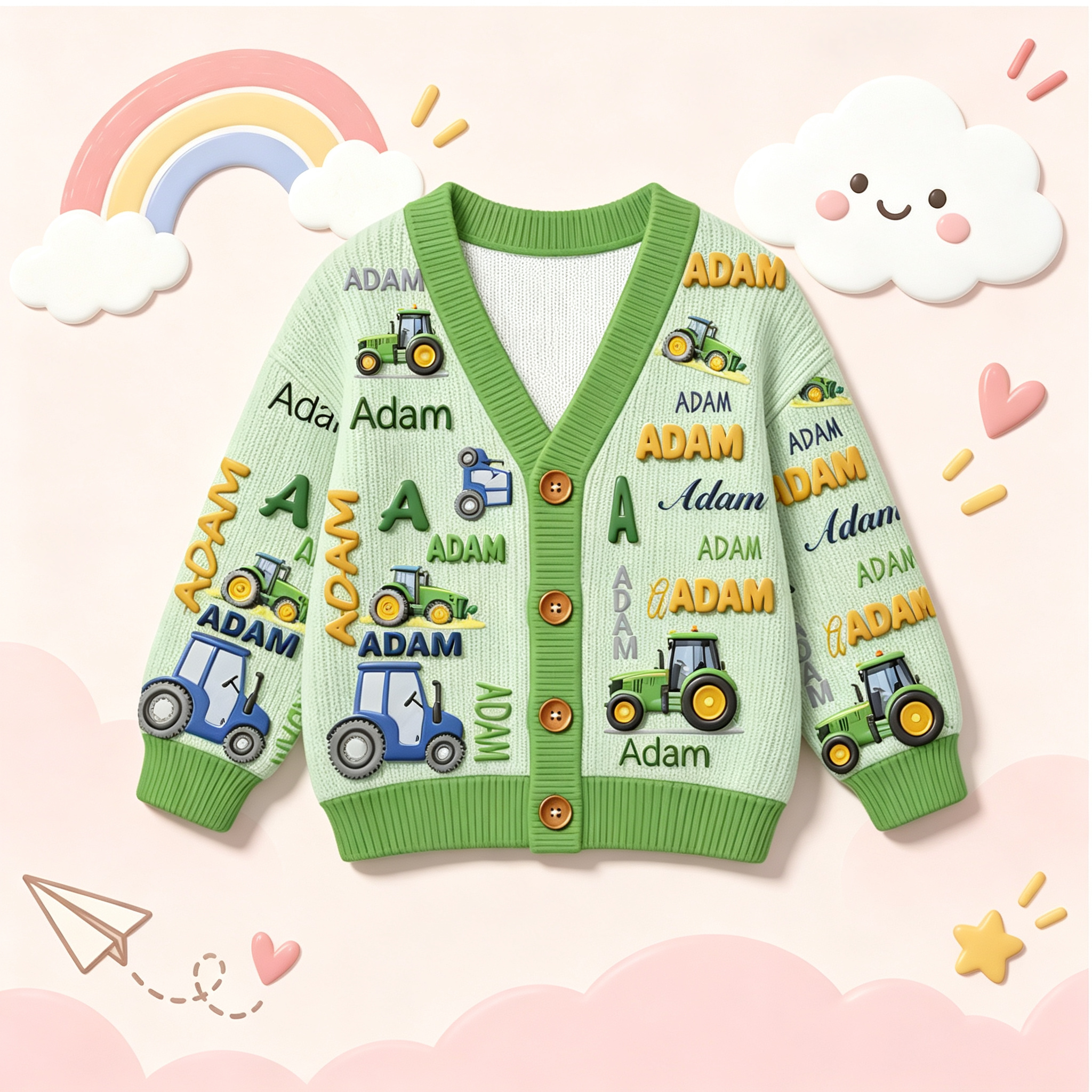 Personalized Lovely Kids Tractor Knit Sweater | CWSweater28