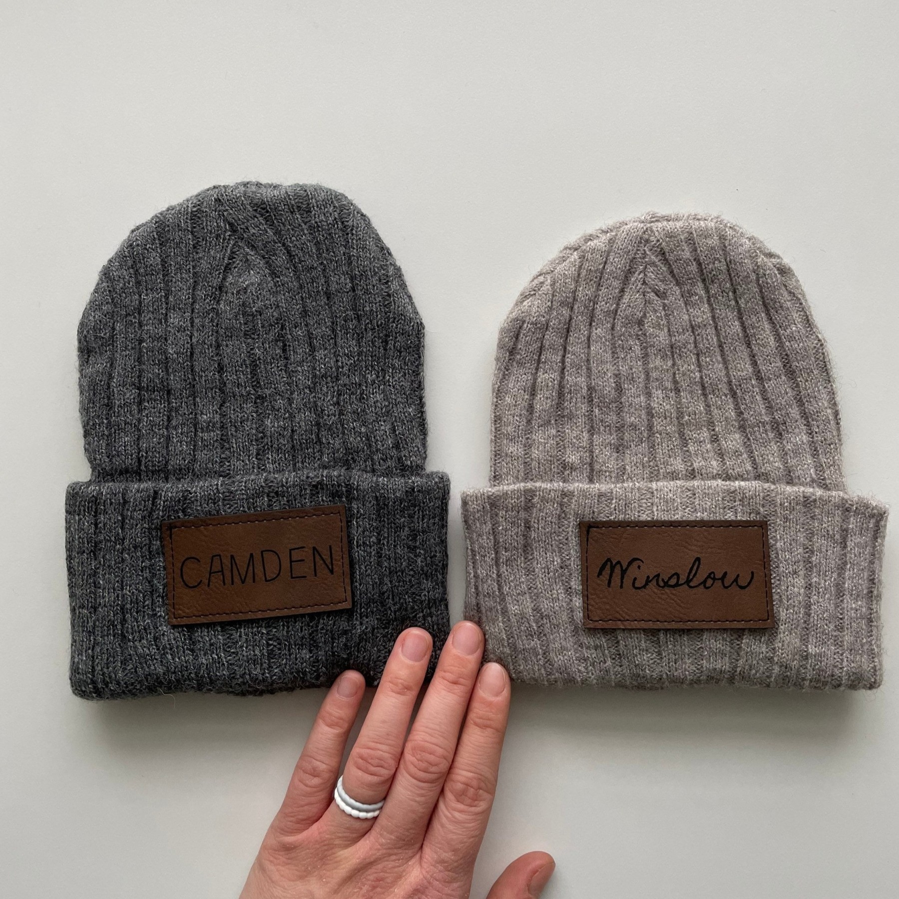Personalized Leather Patch Infant Beanie for Comfort & Unique | HSKid30