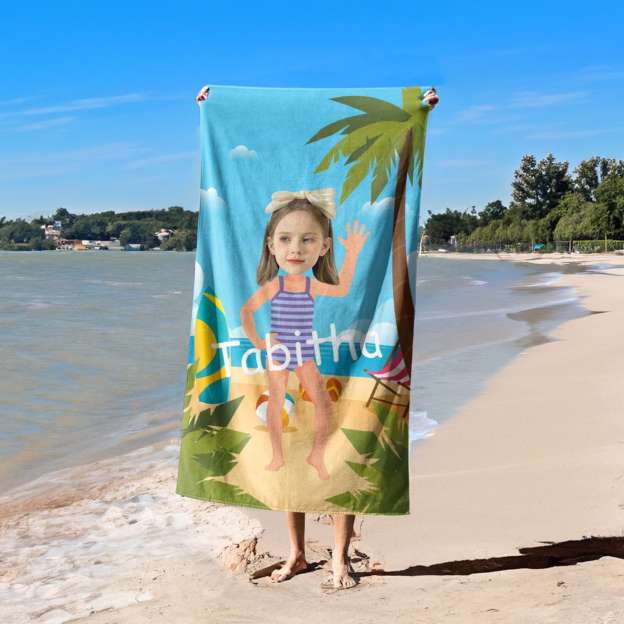 Personalized Lovely Face Name Kid Towel for Summer & Beach | CWTowel117