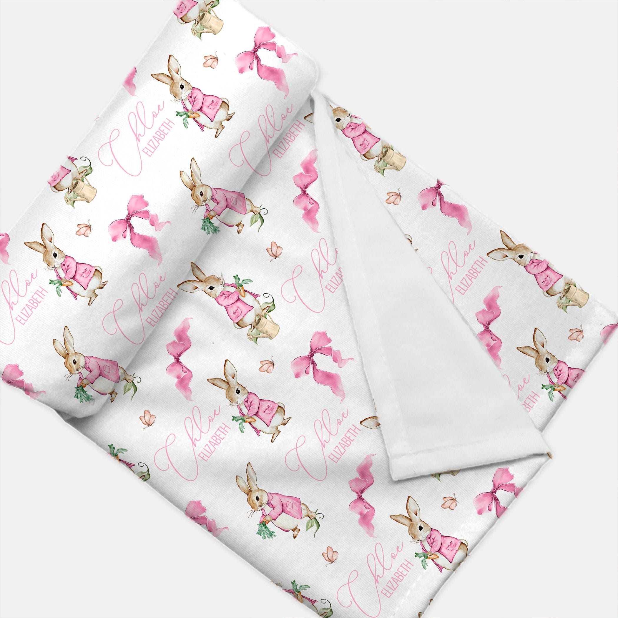 Personalized Bunny Bows Baby Easter Swaddle | BBBlanket37
