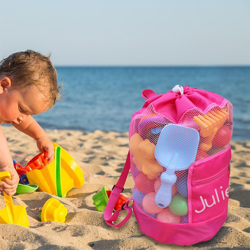 Personalized Portable Mesh Beach Foldable Drawstring Storage Bag | CWBeach95