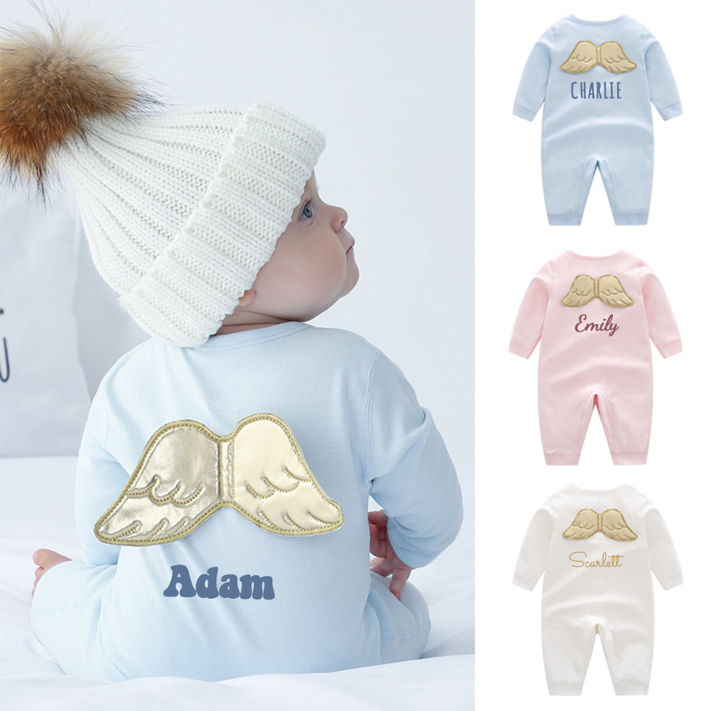 Personalized Baby Angel Wings Long Sleeve Romper | CWBaby120