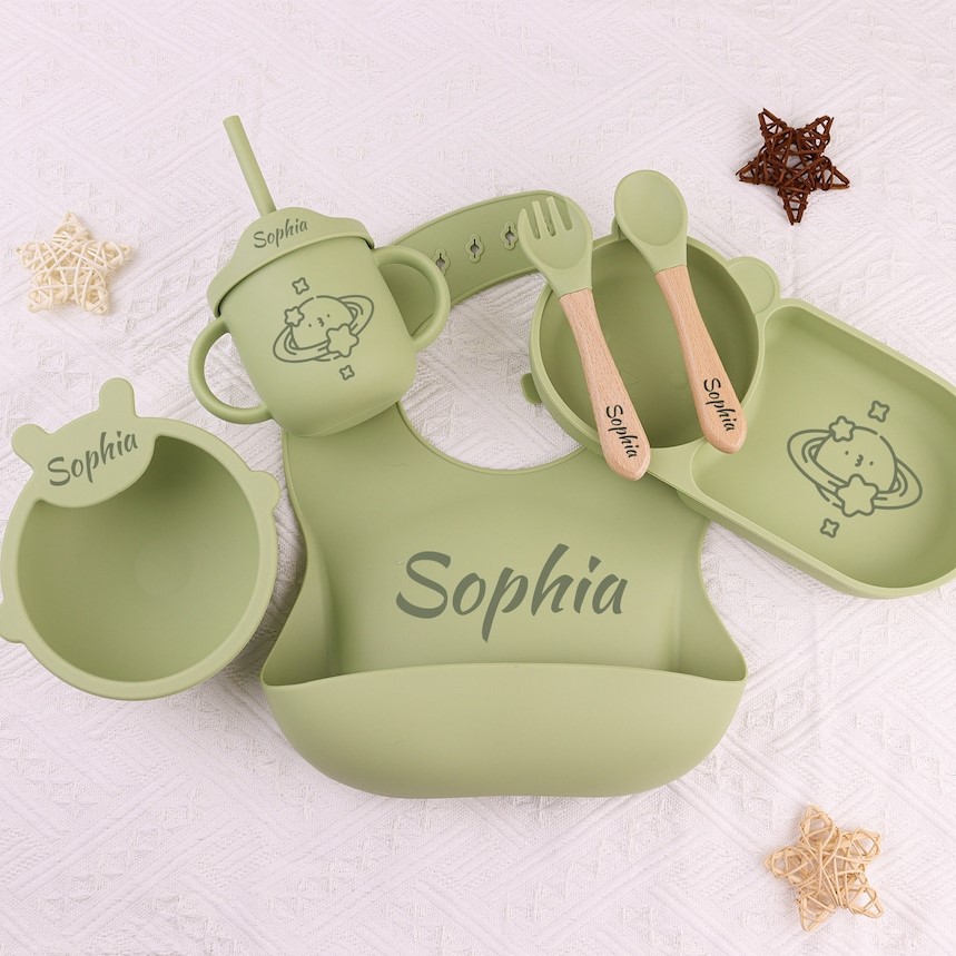 Personalised Baby Food Grade Silicone Weaning Set | CWBaby108