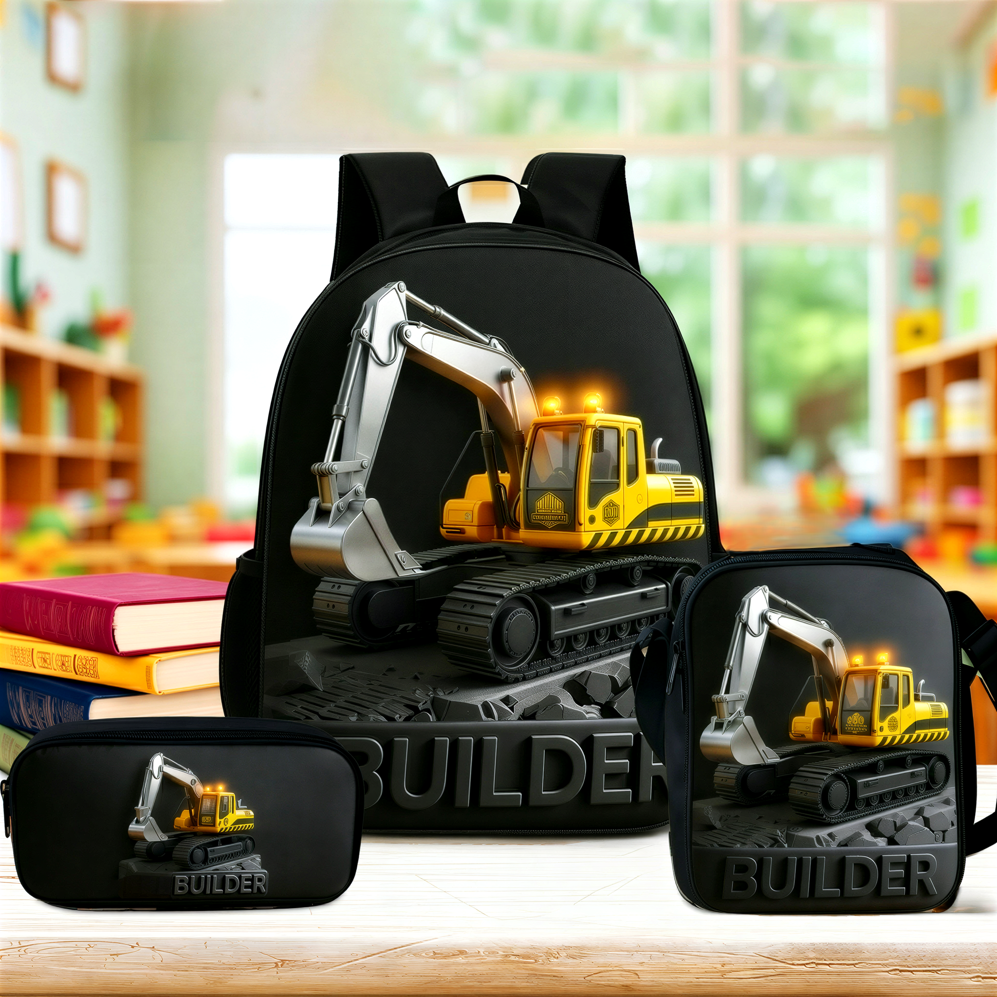 Personalized Kid Construction Vehicle Backpack Set | CWPack364